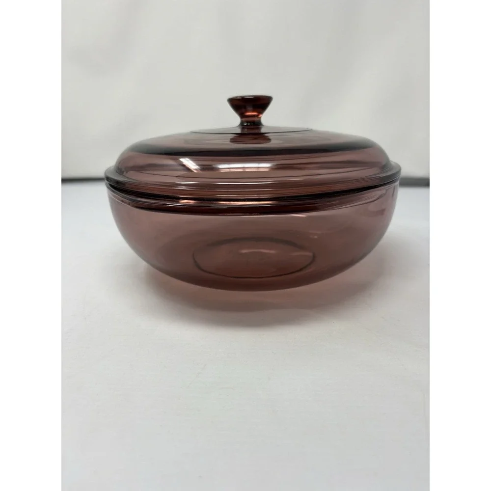 Vintage Cranberry Pyrex 024 2L Bowl with Handles and Lid Casserole Dish